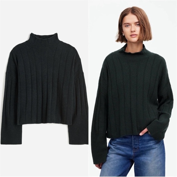 Madewell Sweater Ribbed Cashmere-Wool Blend Pullover Mockneck Black XS NWT New - Picture 1 of 11